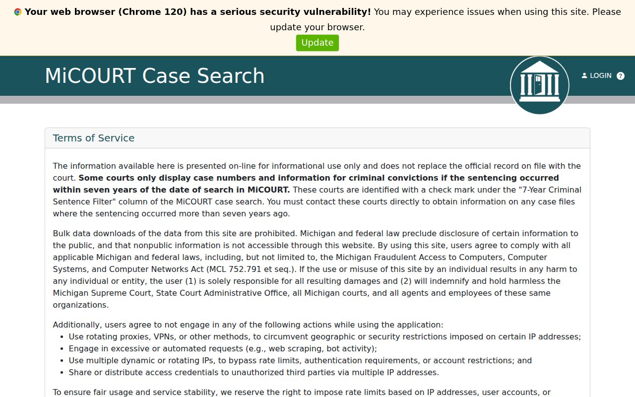 Ottawa County case search route for 58th District Court in MiCOURT