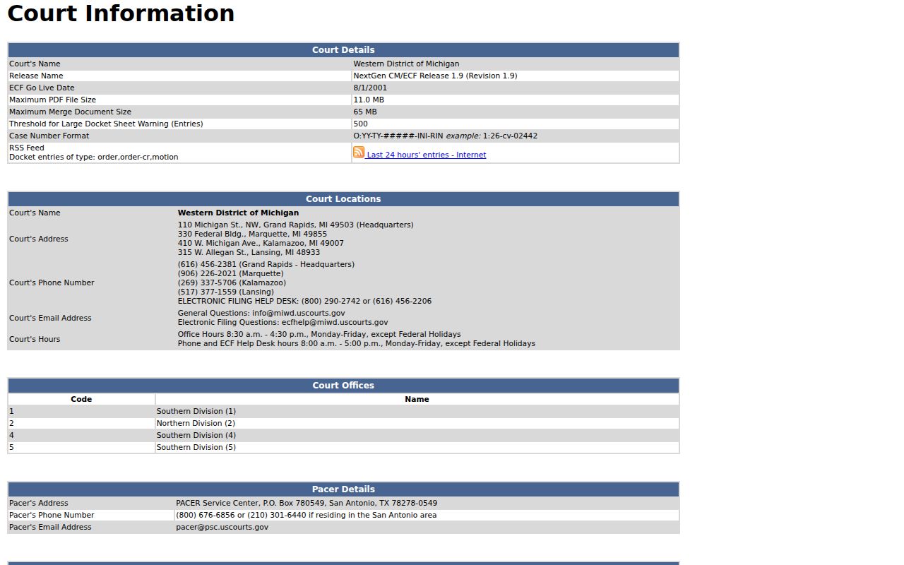 Coopersville court docket federal court records CM ECF information