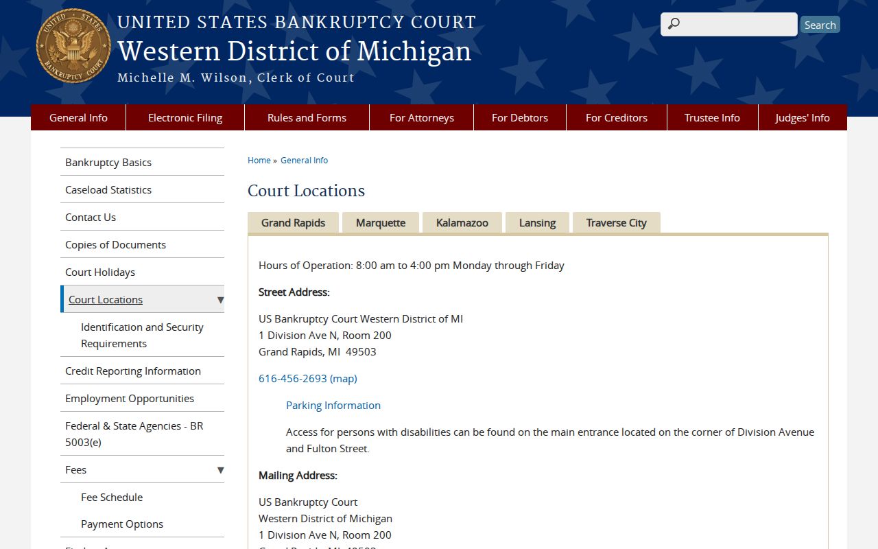 Coopersville court records federal bankruptcy court location information