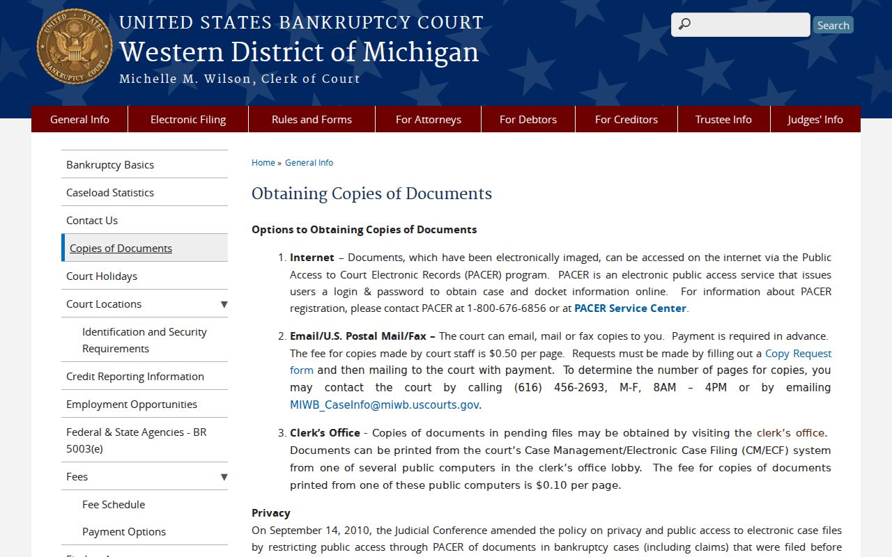 Coopersville court records federal bankruptcy document access information