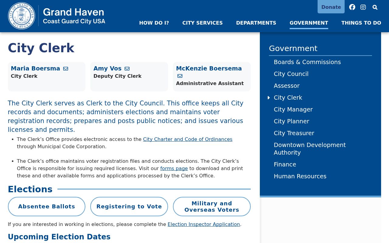 Grand Haven court docket city clerk source showing separate local records office