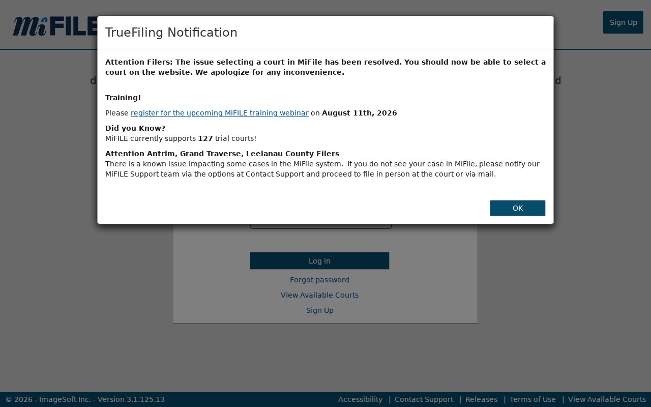 Holland court docket MiFILE filing access source