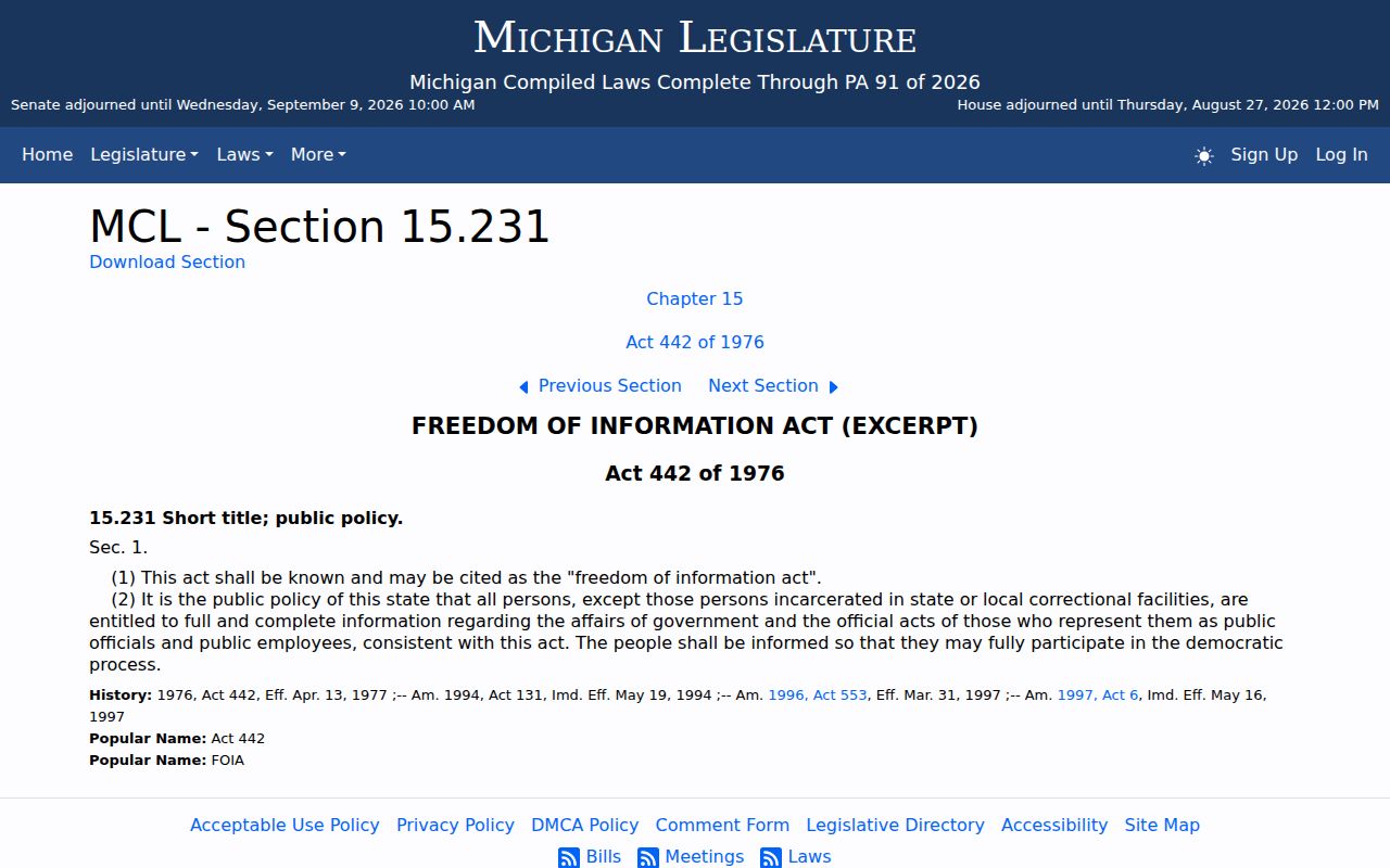Hudsonville court records public-access law reference