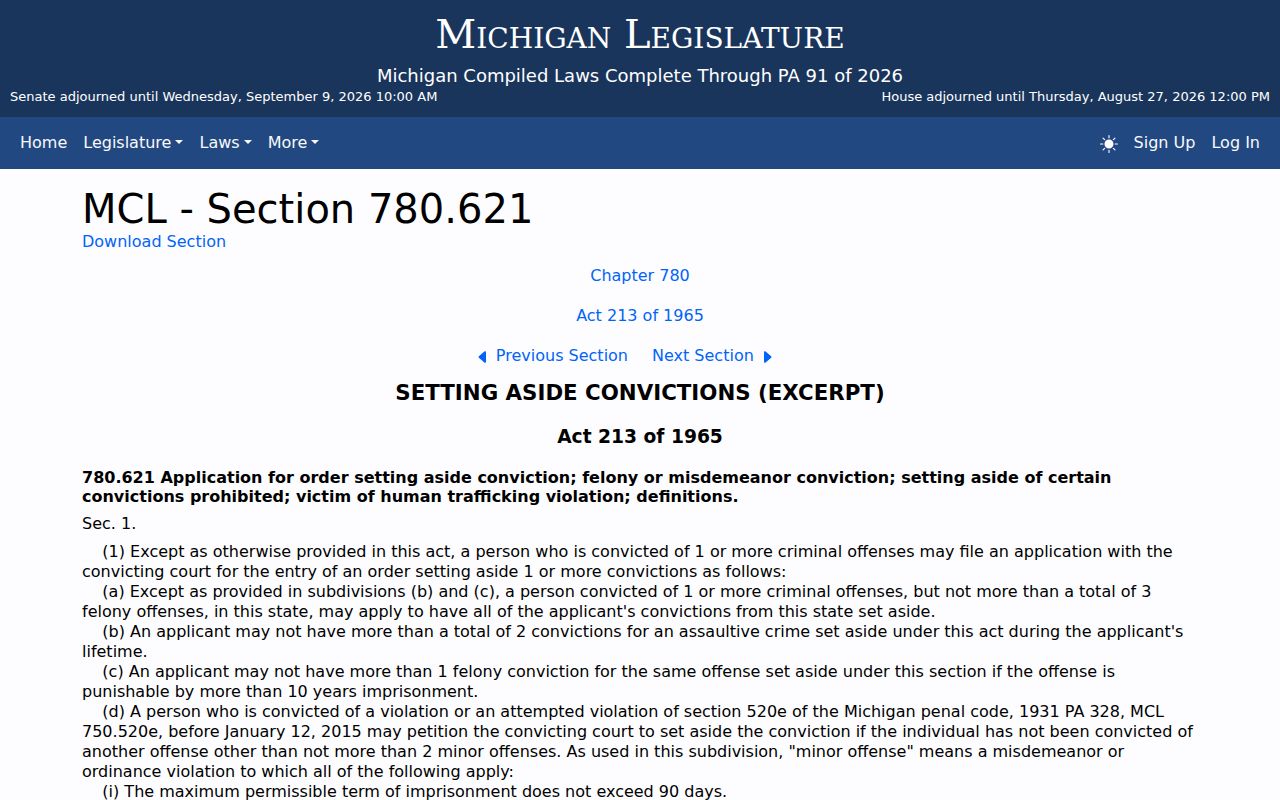 Hudsonville court docket conviction set-aside law reference